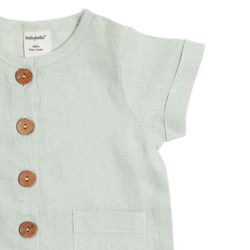 Pure linen Baby Jumpsuit SS Sea Foam - Shell Collection