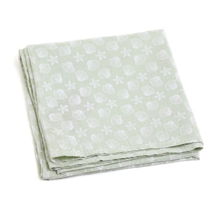 Pure linen Baby Blanket  Sea Foam & White - Shell Collection