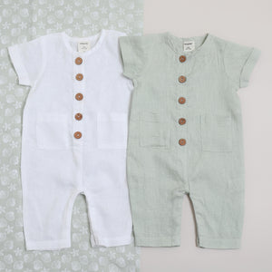 Pure linen Baby Jumpsuit SS Sea Foam - Shell Collection