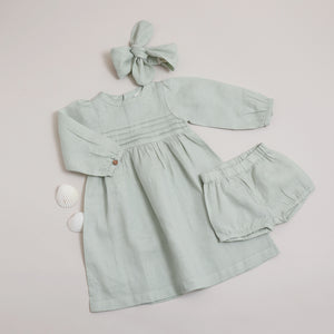 Pure linen Baby Sea Foam Ls  Dress -Shell Collection