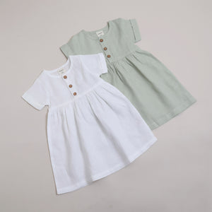 Pure linen Baby Sea Foam Ss Dress -Shell Collection