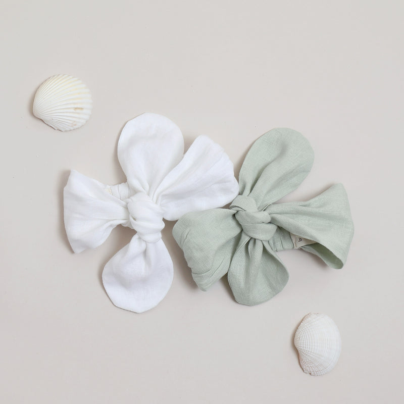 Natural linen baby Headband White -Shell Collection